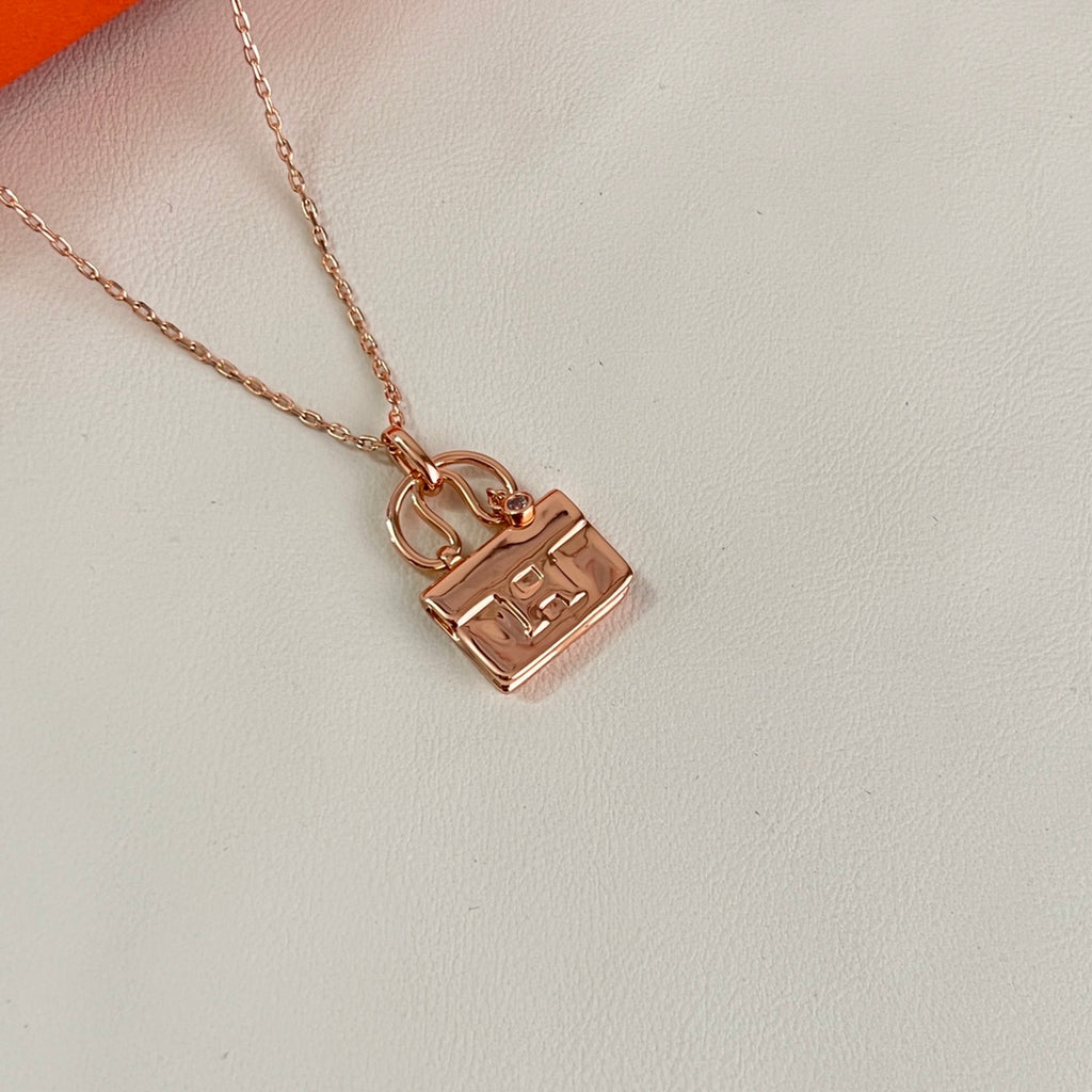 Hermès Rose Gold-Tone Patterned Square Pendant Necklace - album image 6