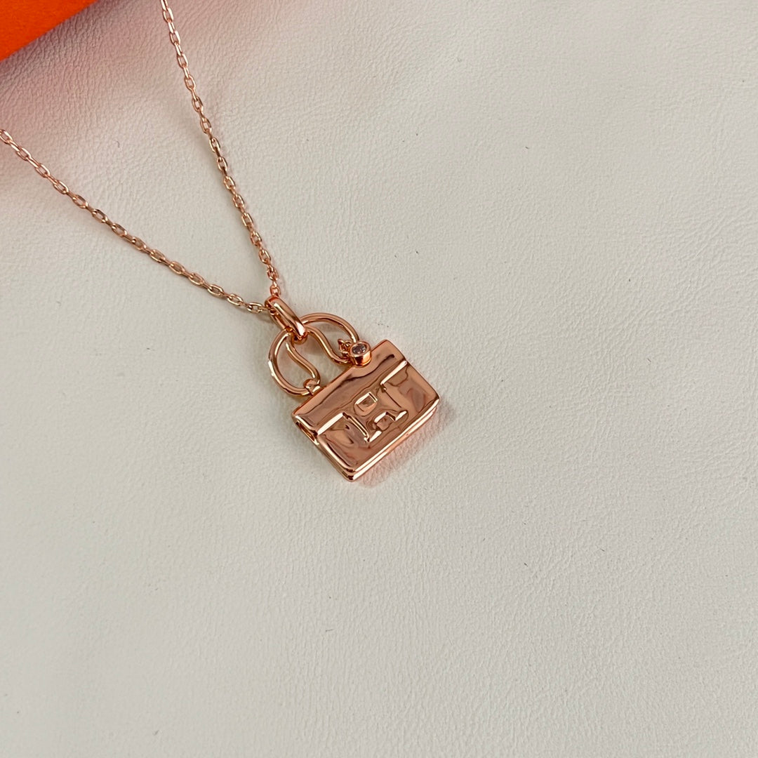 Hermès Rose Gold-Tone Patterned Square Pendant Necklace - album image 6
