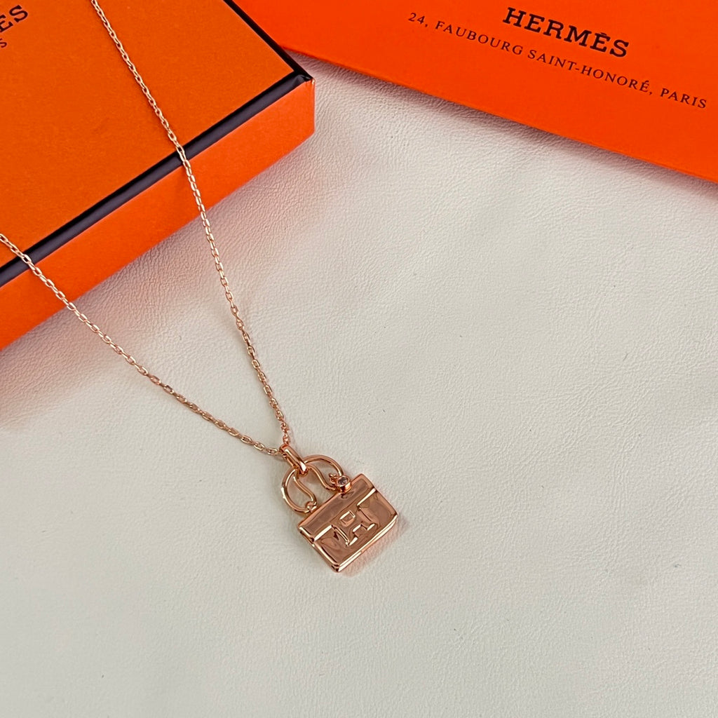 Hermès Rose Gold-Tone Patterned Square Pendant Necklace - album image 4