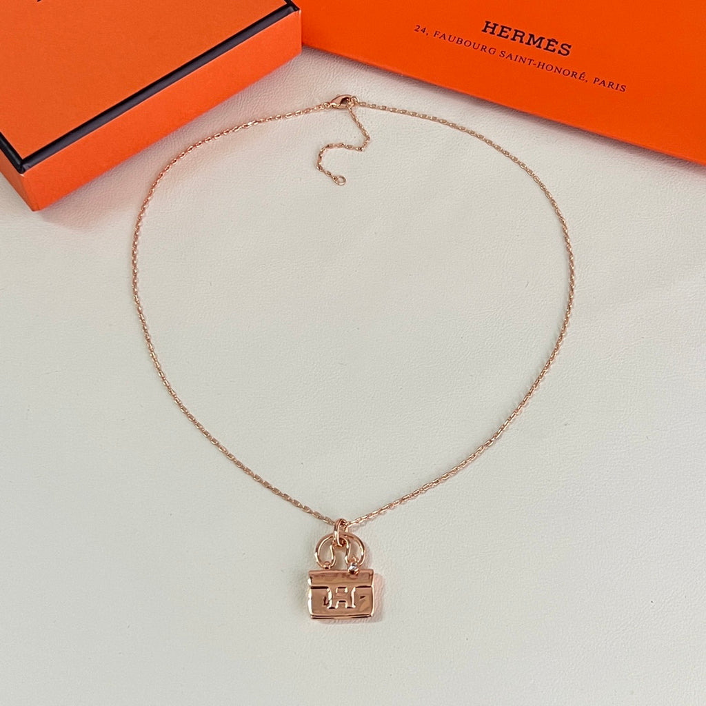Hermès Rose Gold-Tone Patterned Square Pendant Necklace - album image 5