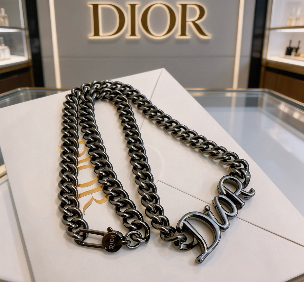 Dior Black-Finish Long Curb Necklace - product image 5