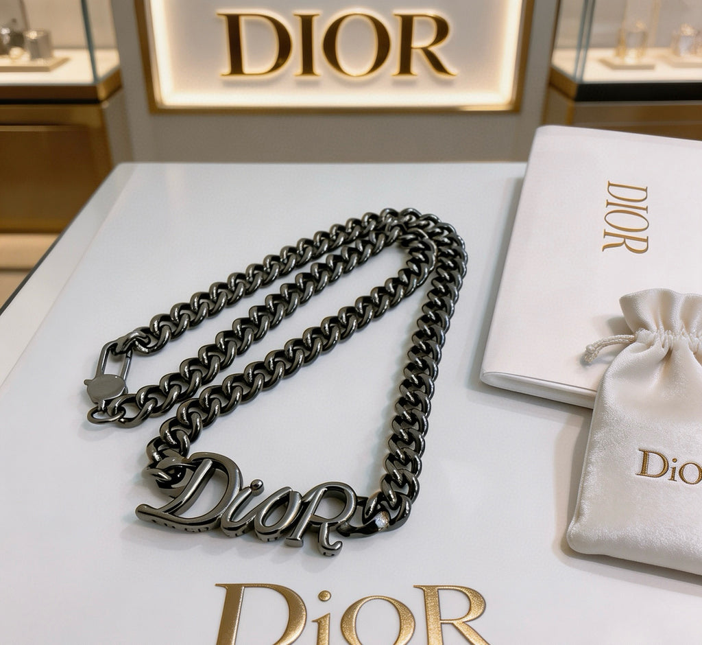 Dior Black-Finish Long Curb Necklace - product image 1