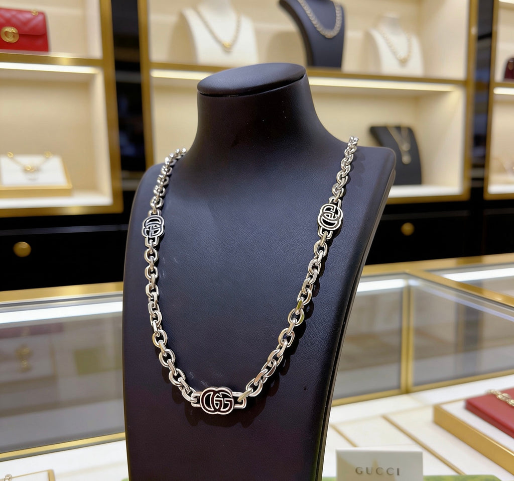 Gucci Anger Forest Interlocking G Antique Silver-Tone Silver-Tone Antiqued Chain Necklace - album image 7