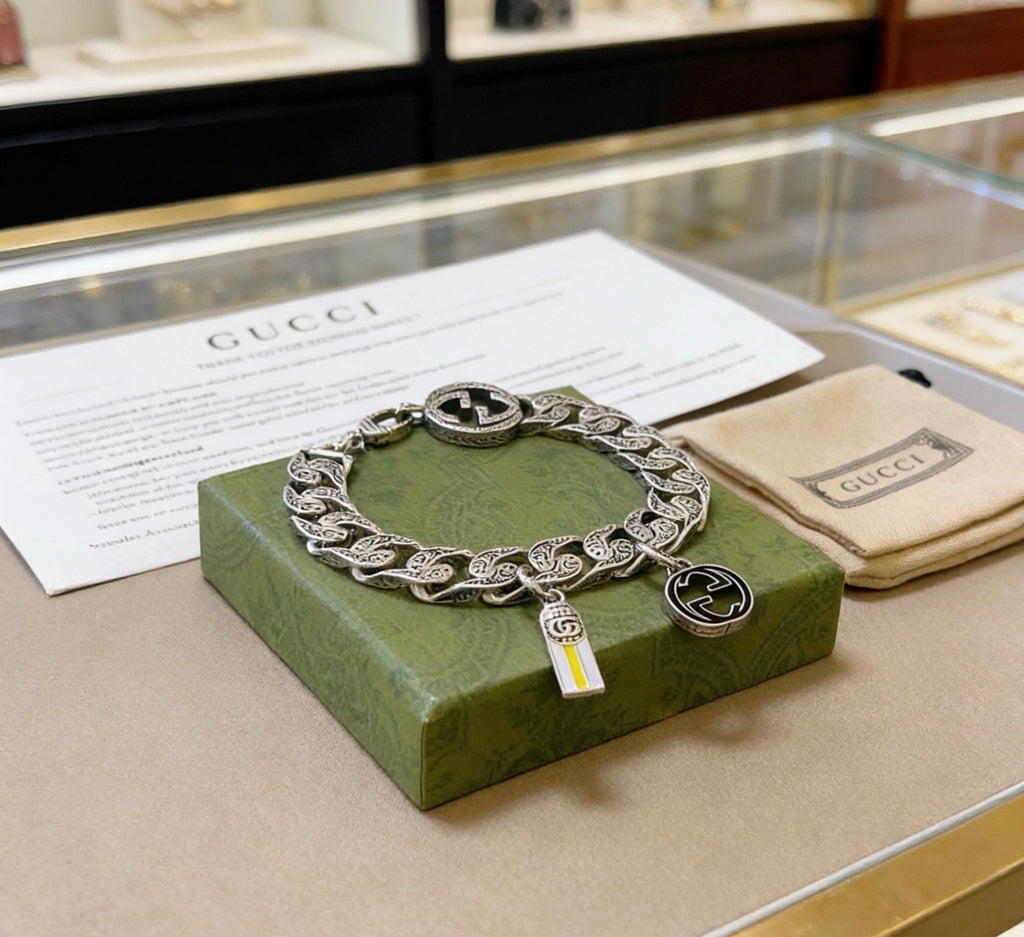 Gucci Silver-Tone Chunky Link Bracelet with G Charm - album image 9