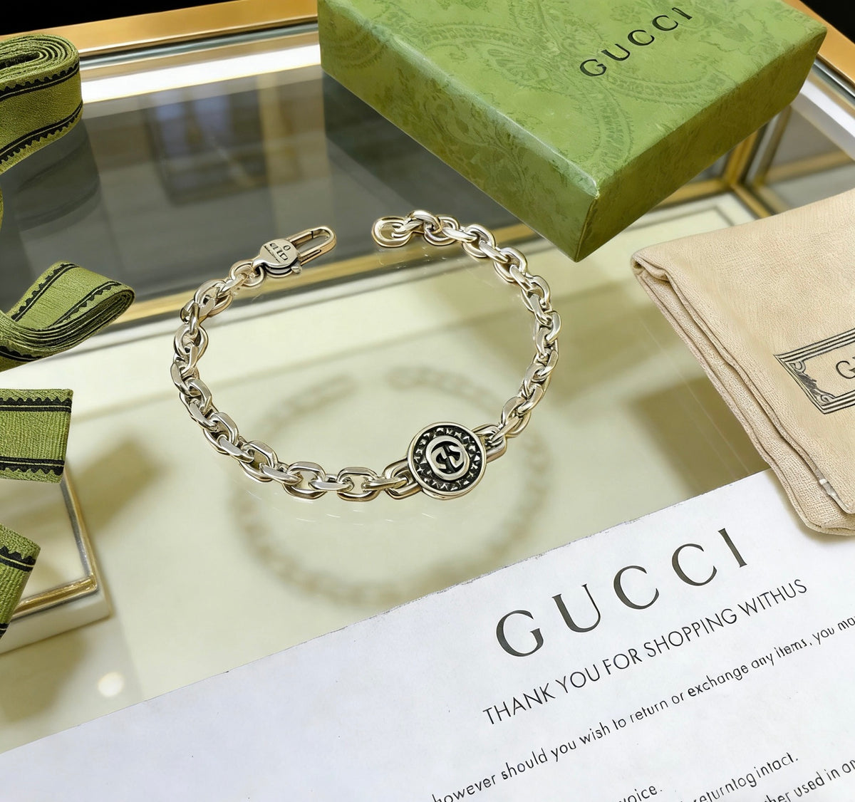 Gucci Silver-Tone Circular Medallion Chain Bracelet - album image 2