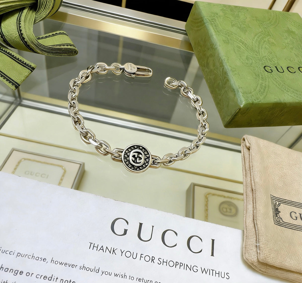 Gucci Silver-Tone Circular Medallion Chain Bracelet - album image 1