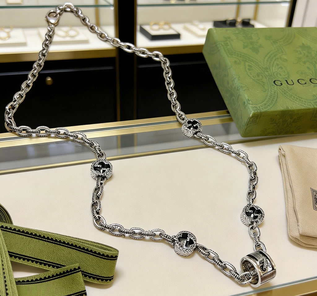 Gucci Anger Forest Interlocking G Antiqued Chain Necklace - album image 4