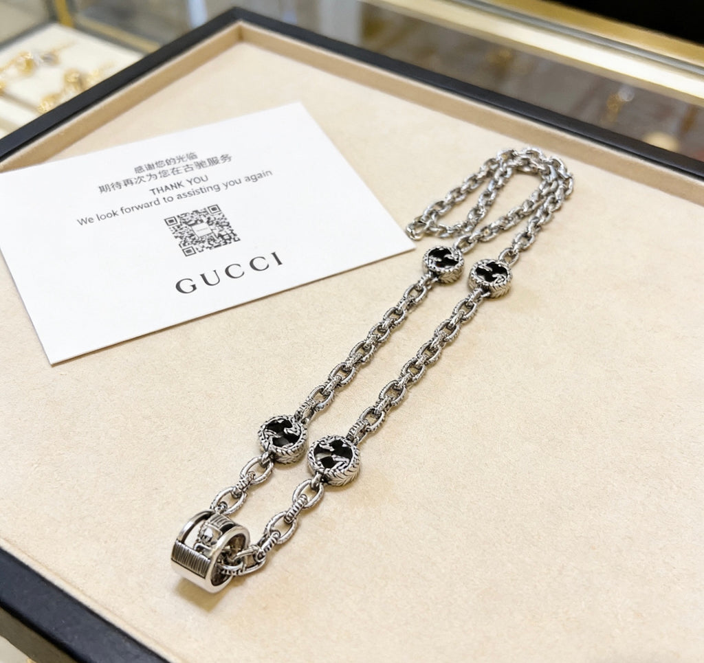 Gucci Anger Forest Interlocking G Antiqued Chain Necklace - album image 2