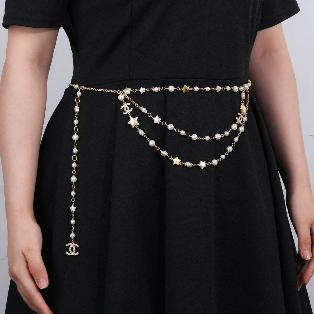 Chanel Gold-Tone Draped Pearl Chain Belt - album image 1