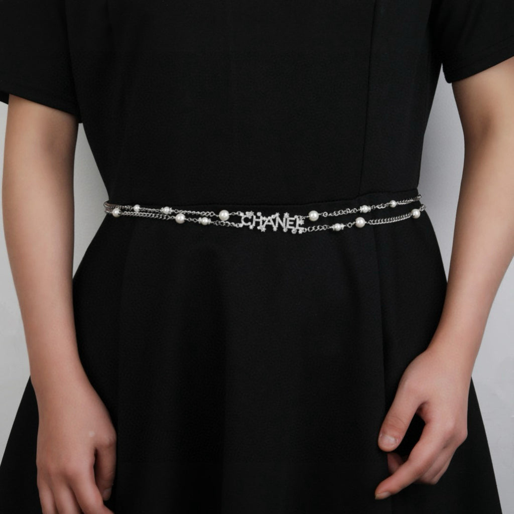 Chanel Silver-Tone Pearl and Letter Chain Belt - album image 2