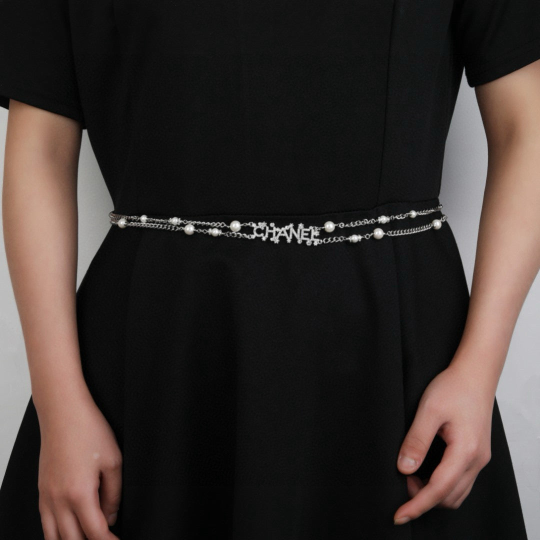 Chanel Silver-Tone Pearl and Letter Chain Belt - album image 2