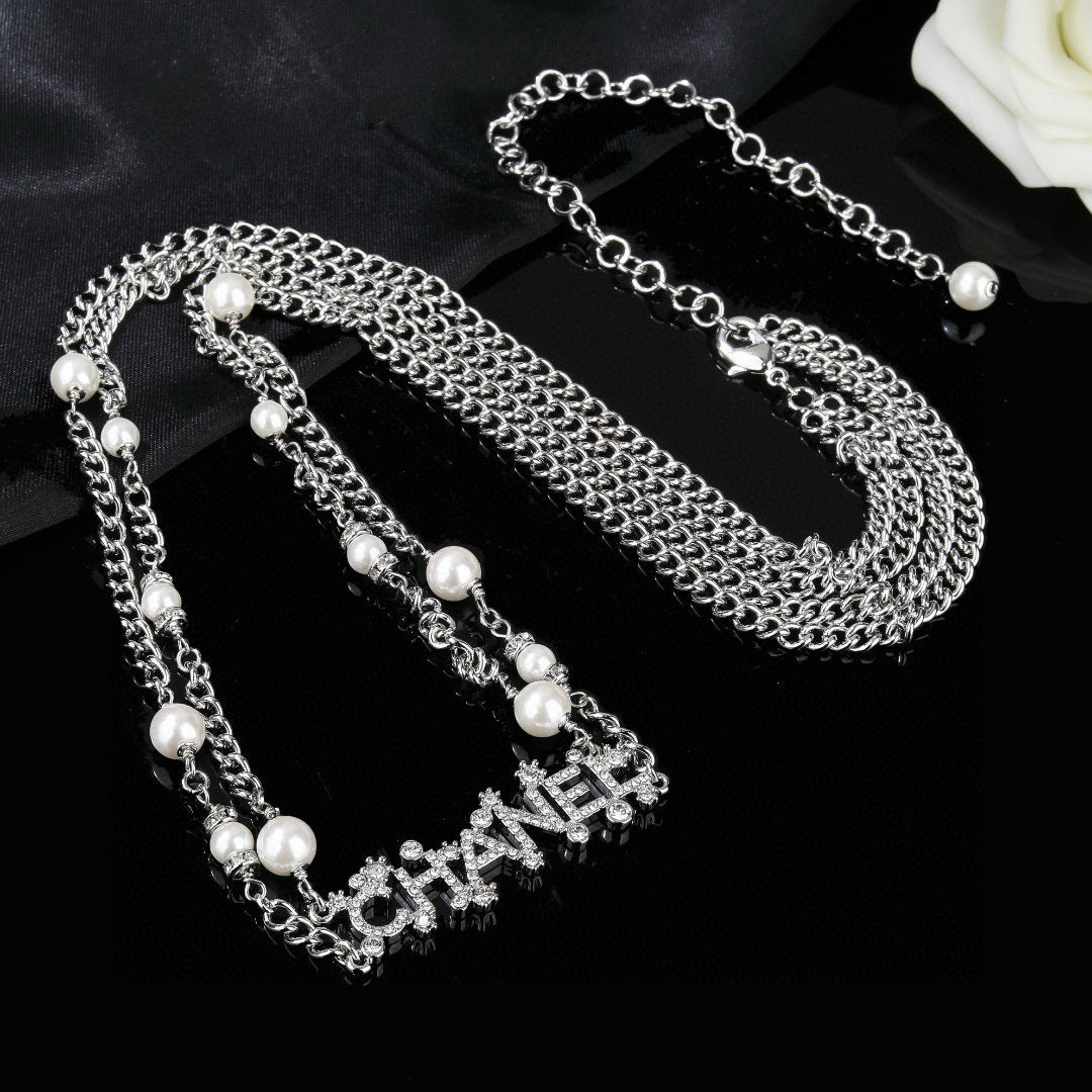 Chanel Silver-Tone Pearl and Letter Chain Belt - album image 1