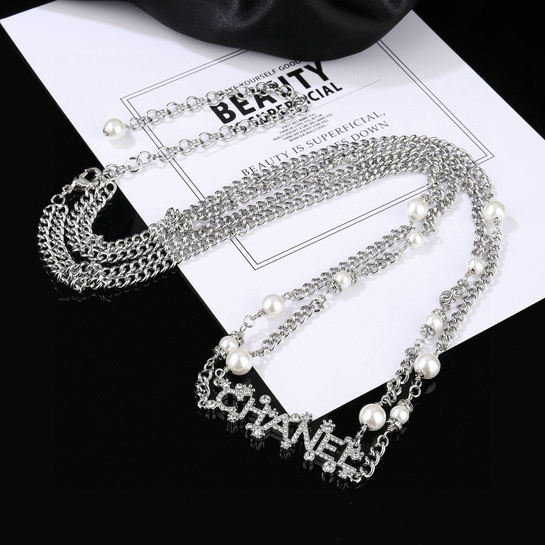 Chanel Silver-Tone Pearl and Letter Chain Belt - album image 3