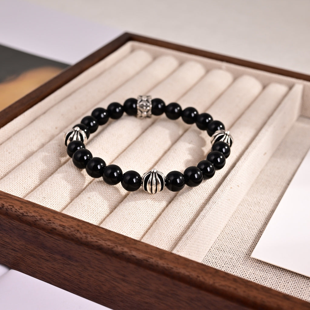 Chrome Hearts Black Bead Ornamental Bracelet - album image 4