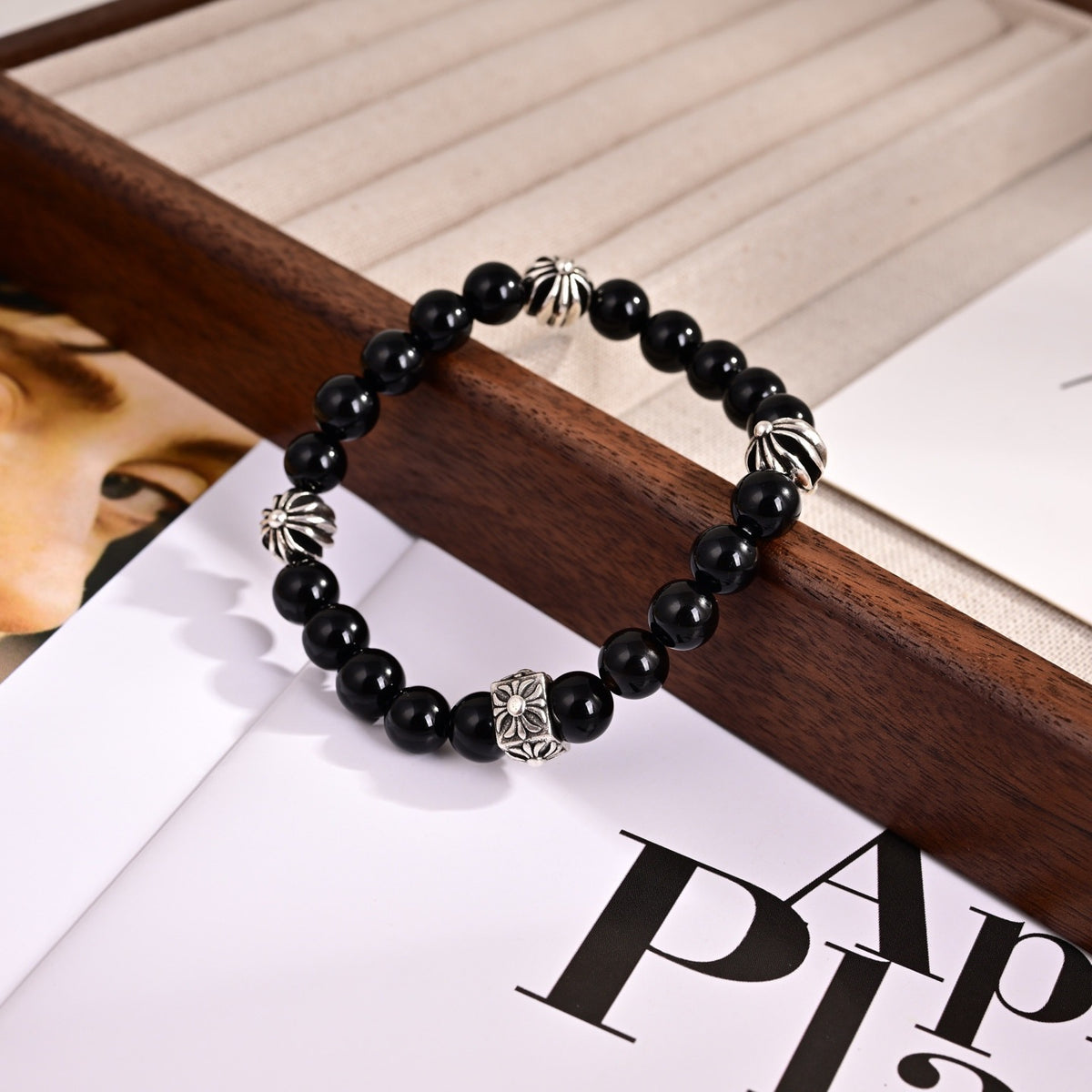 Chrome Hearts Black Bead Ornamental Bracelet - album image 1