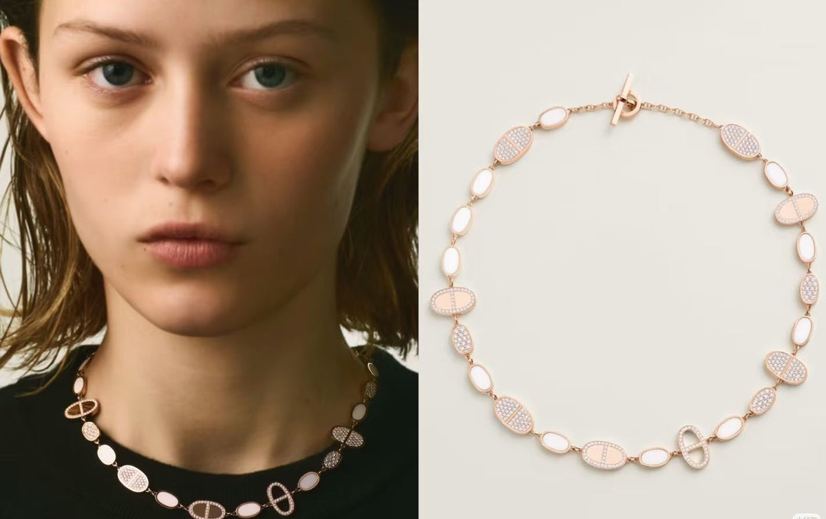 Hermès Gold-Tone Multistrand Black and White Bead Necklace - album image 2