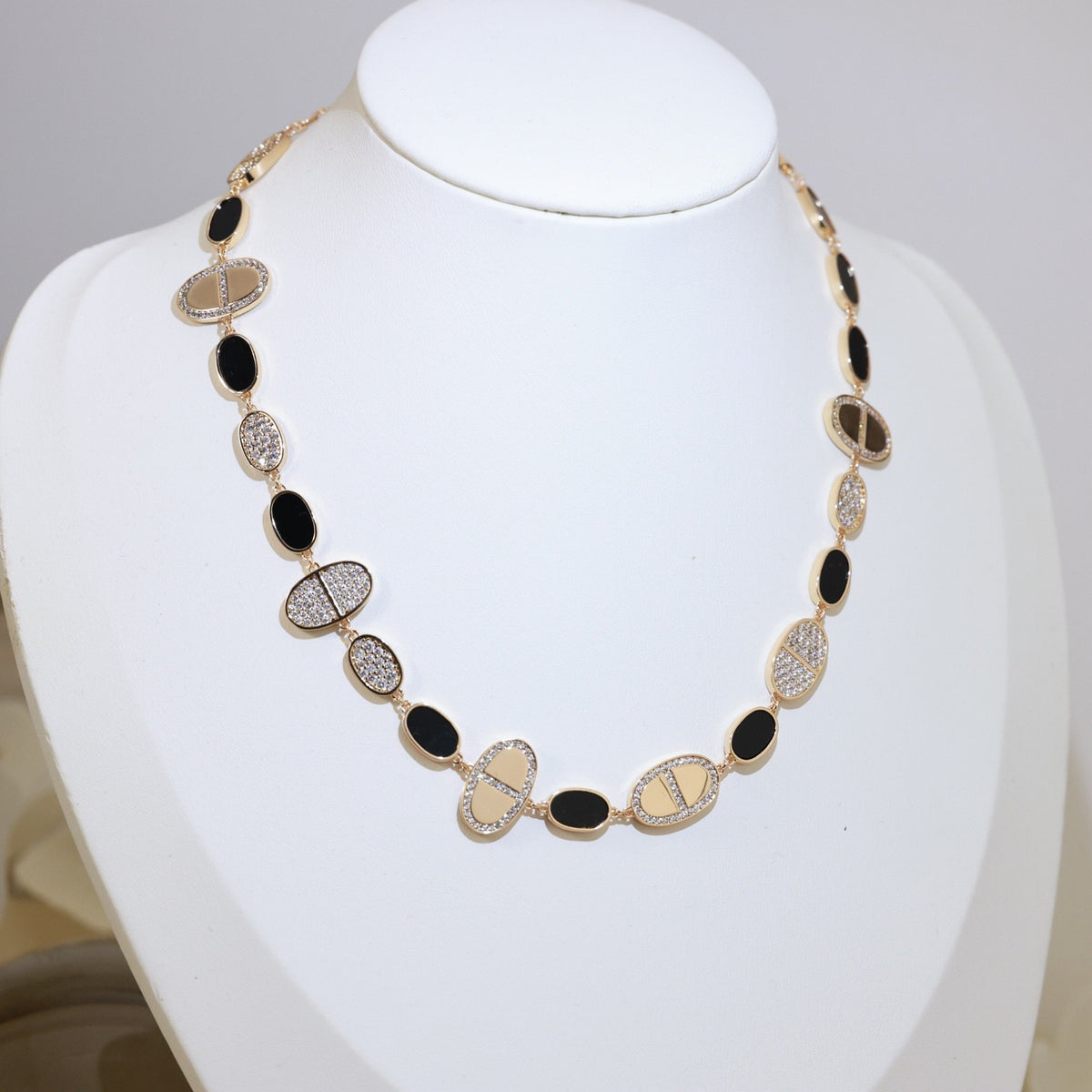 Hermès Gold-Tone Multistrand Black and White Bead Necklace - album image 8
