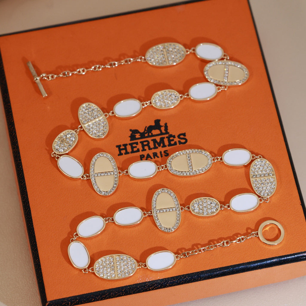 Hermès Gold-Tone Multistrand Black and White Bead Necklace - album image 7