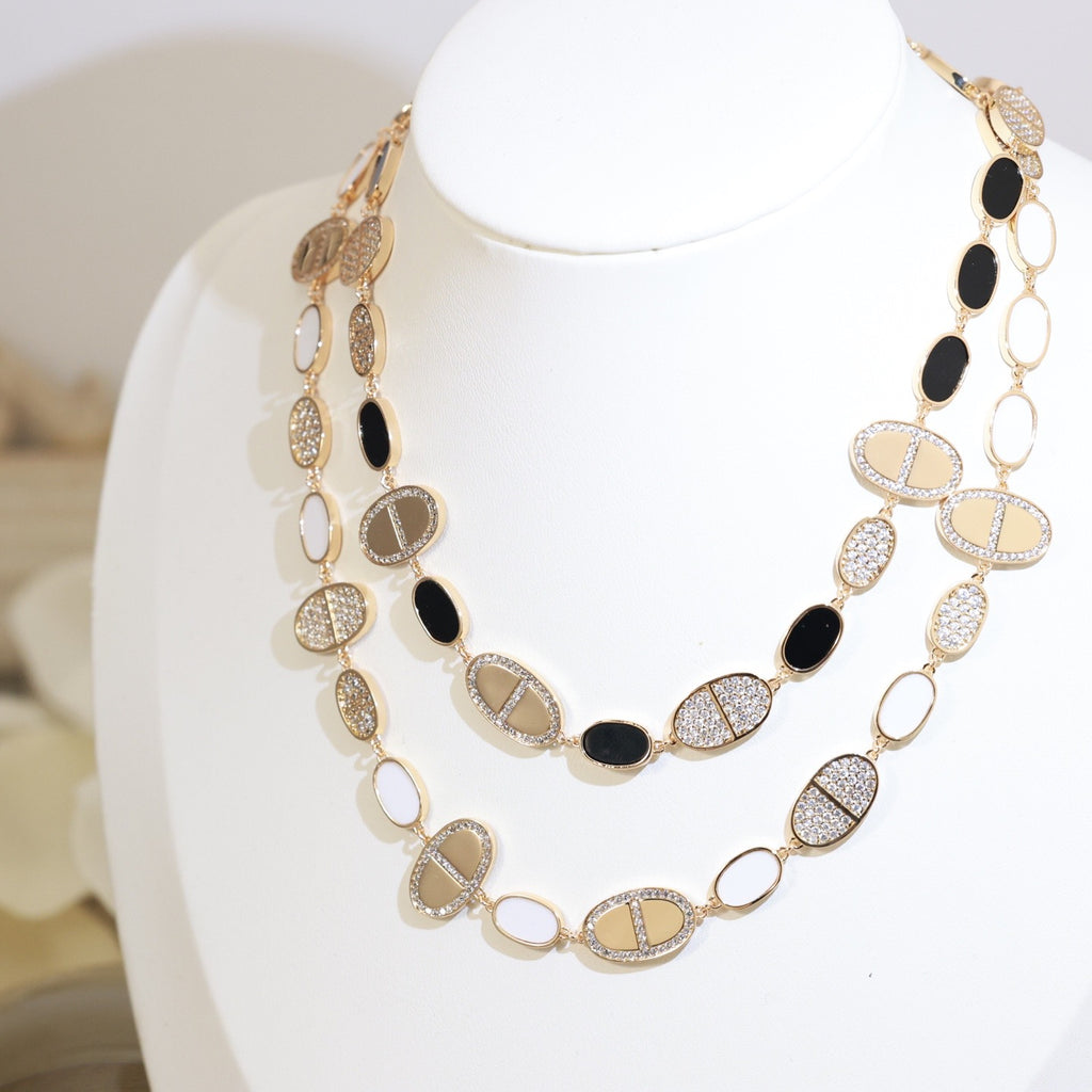 Hermès Gold-Tone Multistrand Black and White Bead Necklace - album image 9
