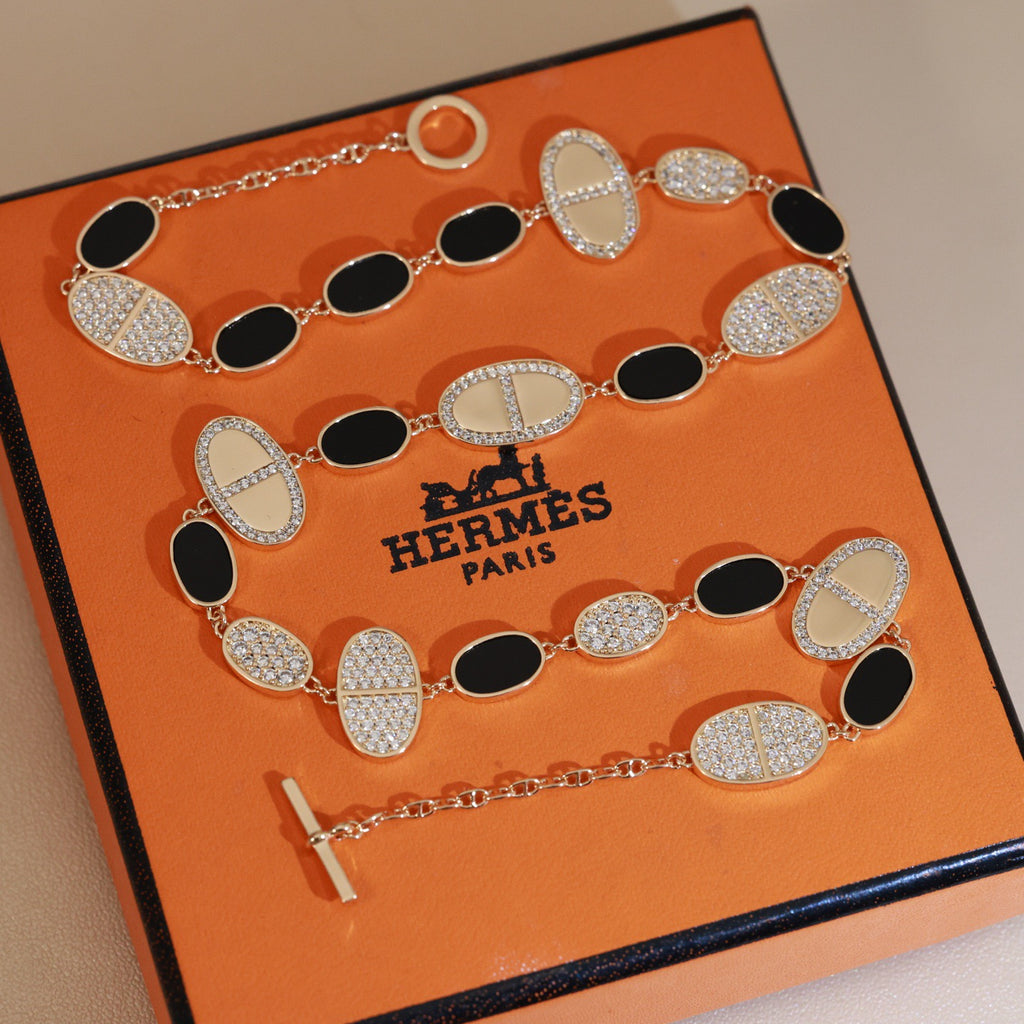 Hermès Gold-Tone Multistrand Black and White Bead Necklace - album image 6