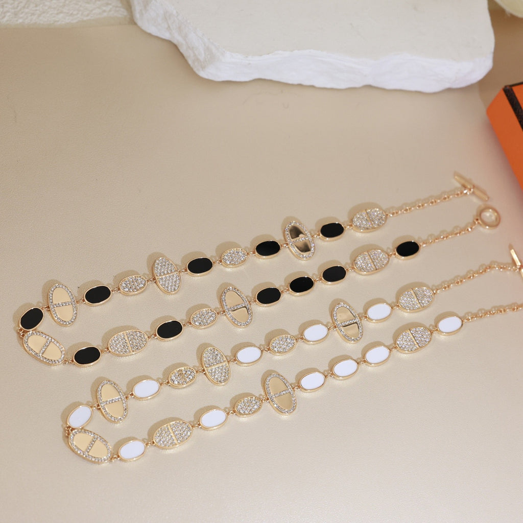 Hermès Gold-Tone Multistrand Black and White Bead Necklace - album image 1