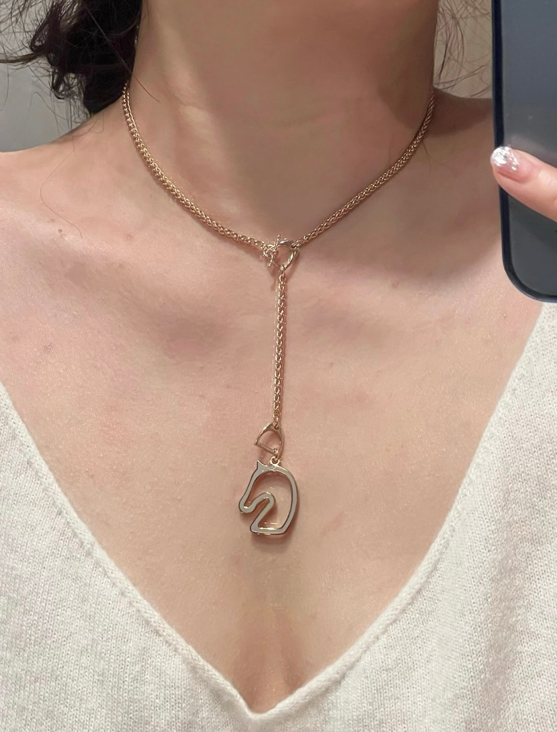 Hermès Horse-Outline Pendant Necklace in Three Metal Tones - album image 2