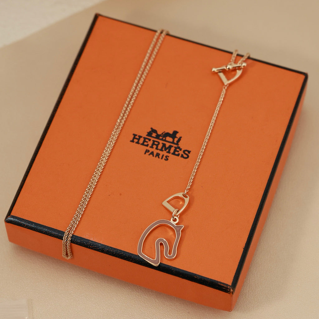 Hermès Horse-Outline Pendant Necklace in Three Metal Tones - album image 9