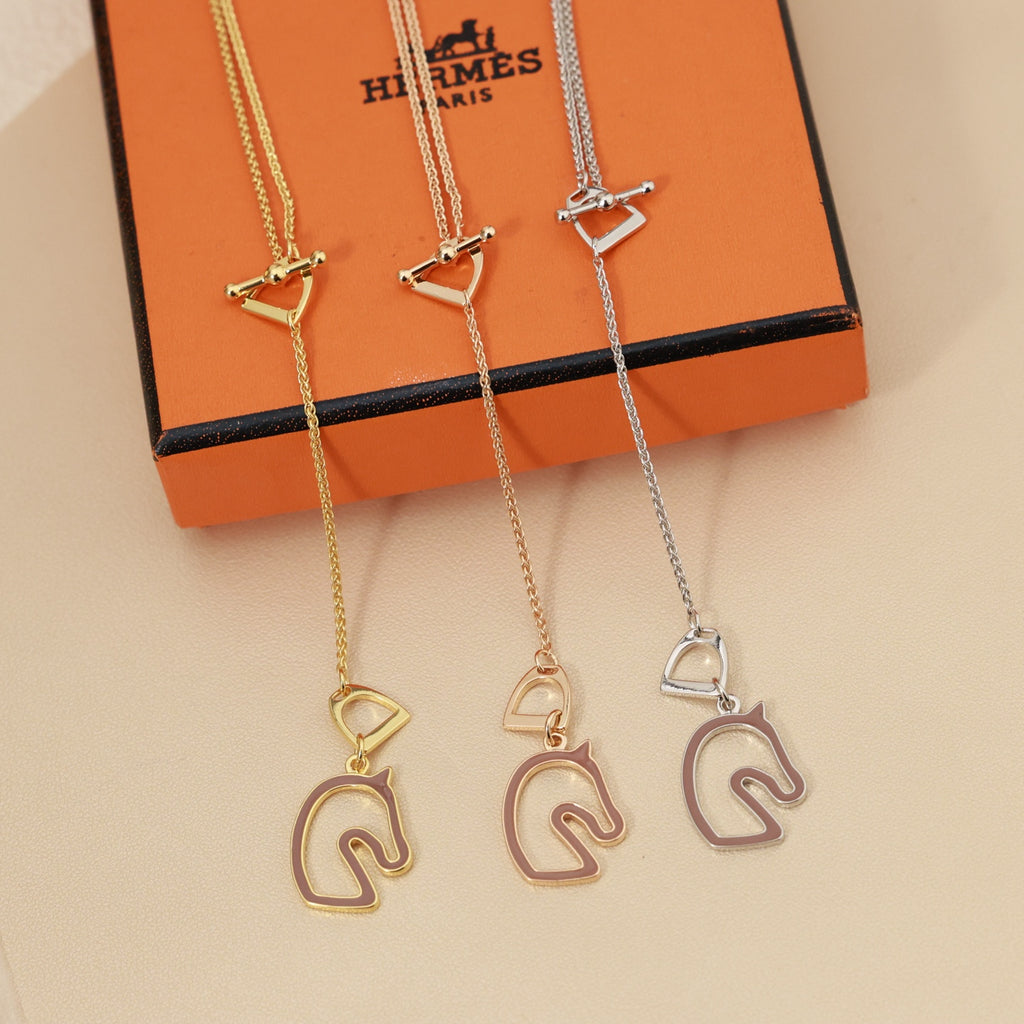 Hermès Horse-Outline Pendant Necklace in Three Metal Tones - album image 1