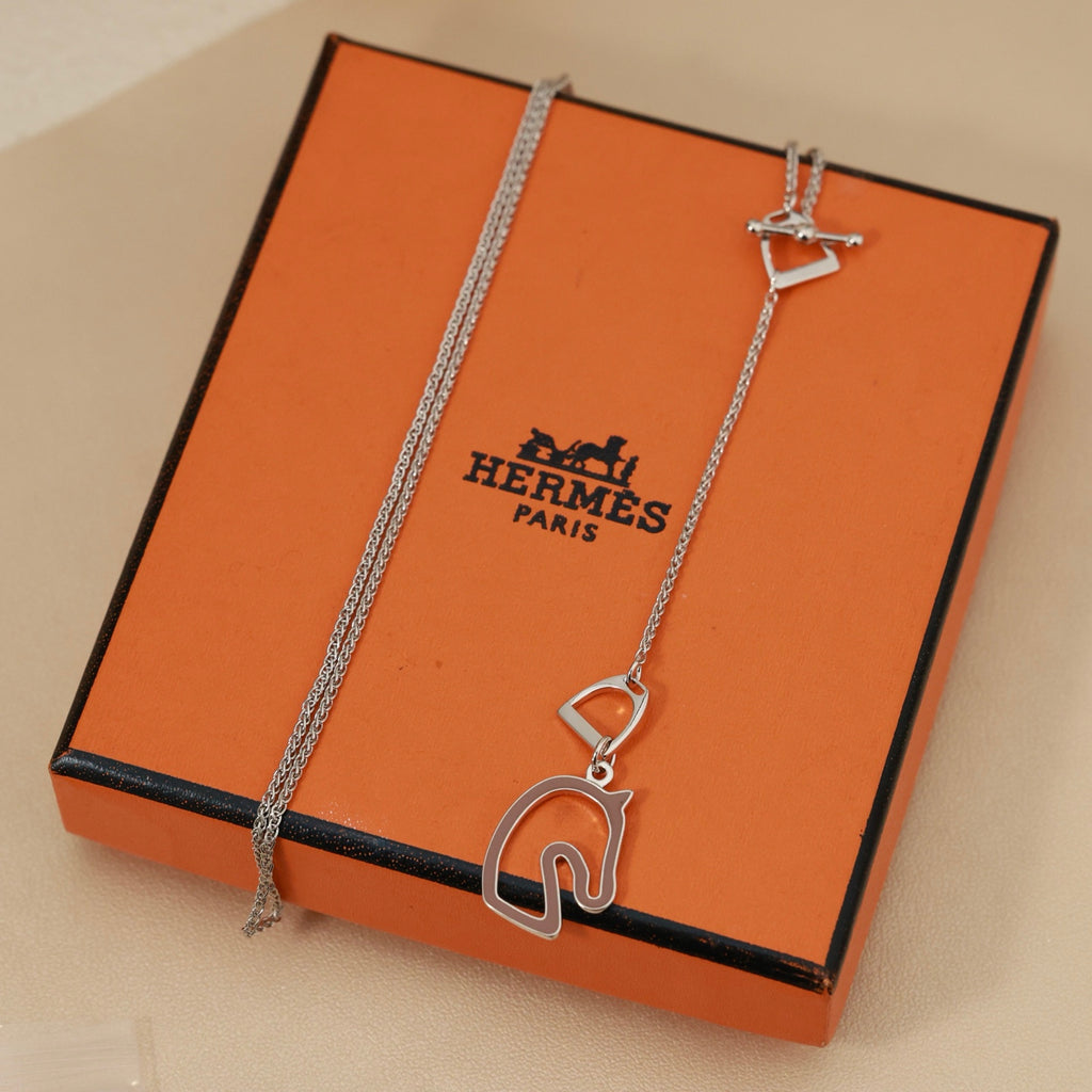 Hermès Horse-Outline Pendant Necklace in Three Metal Tones - album image 7