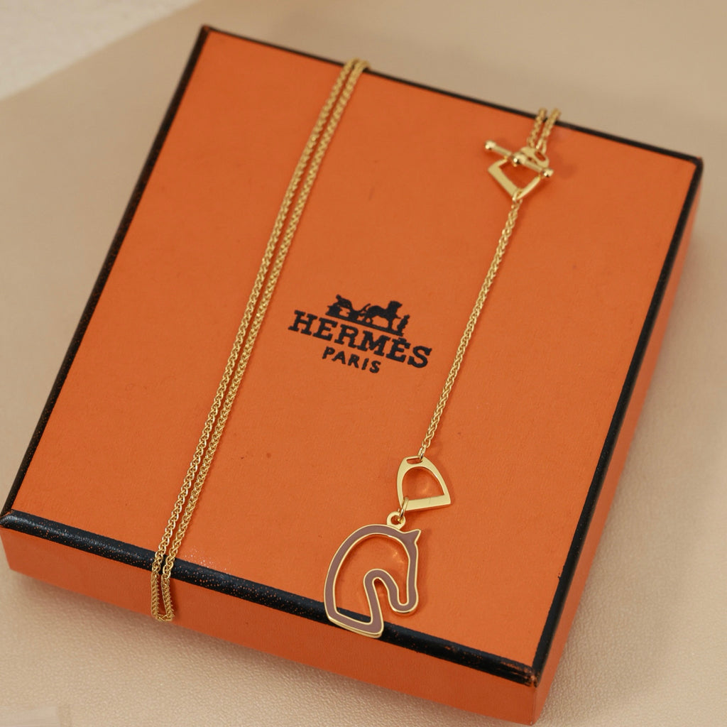 Hermès Horse-Outline Pendant Necklace in Three Metal Tones - album image 8