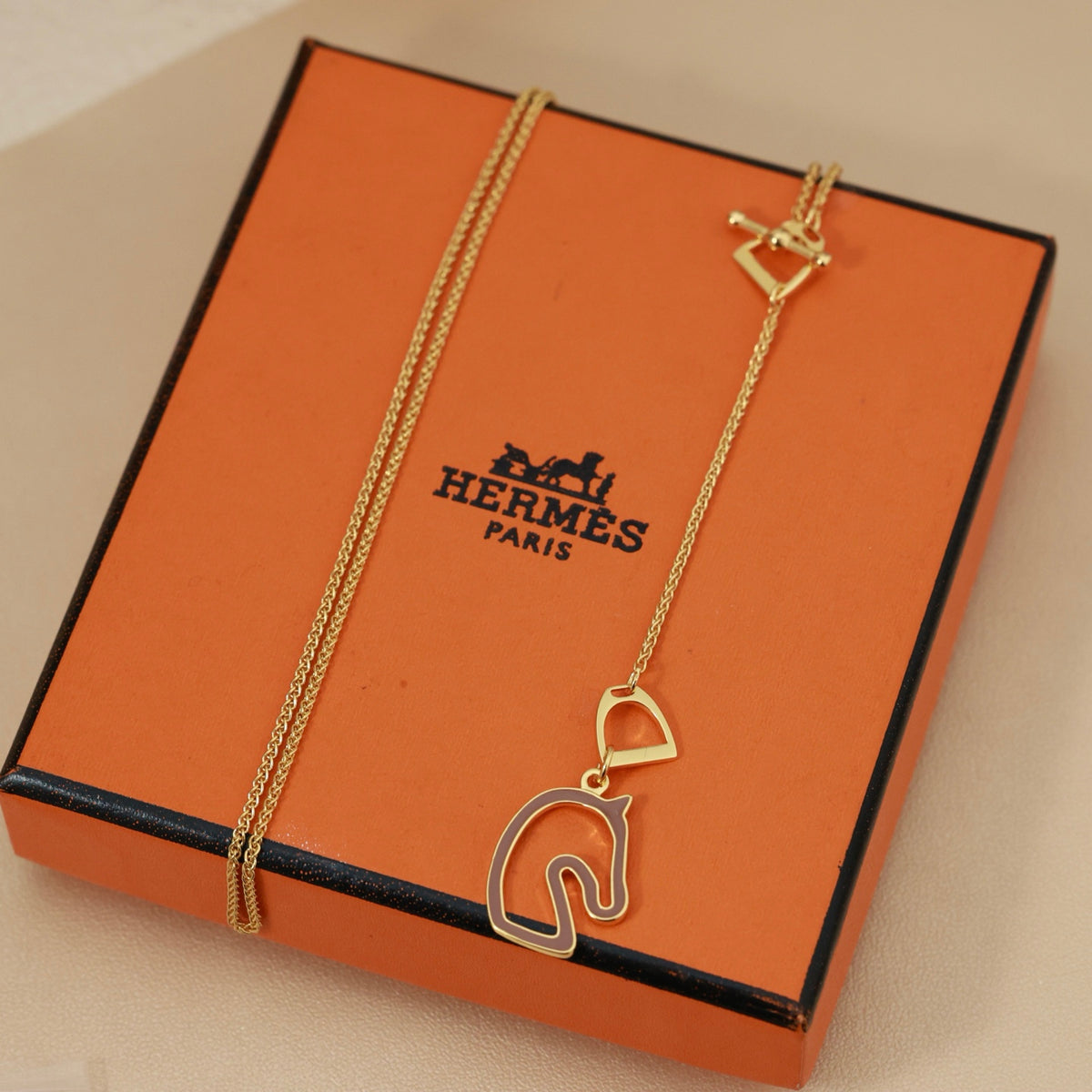 Hermès Horse-Outline Pendant Necklace in Three Metal Tones - album image 8