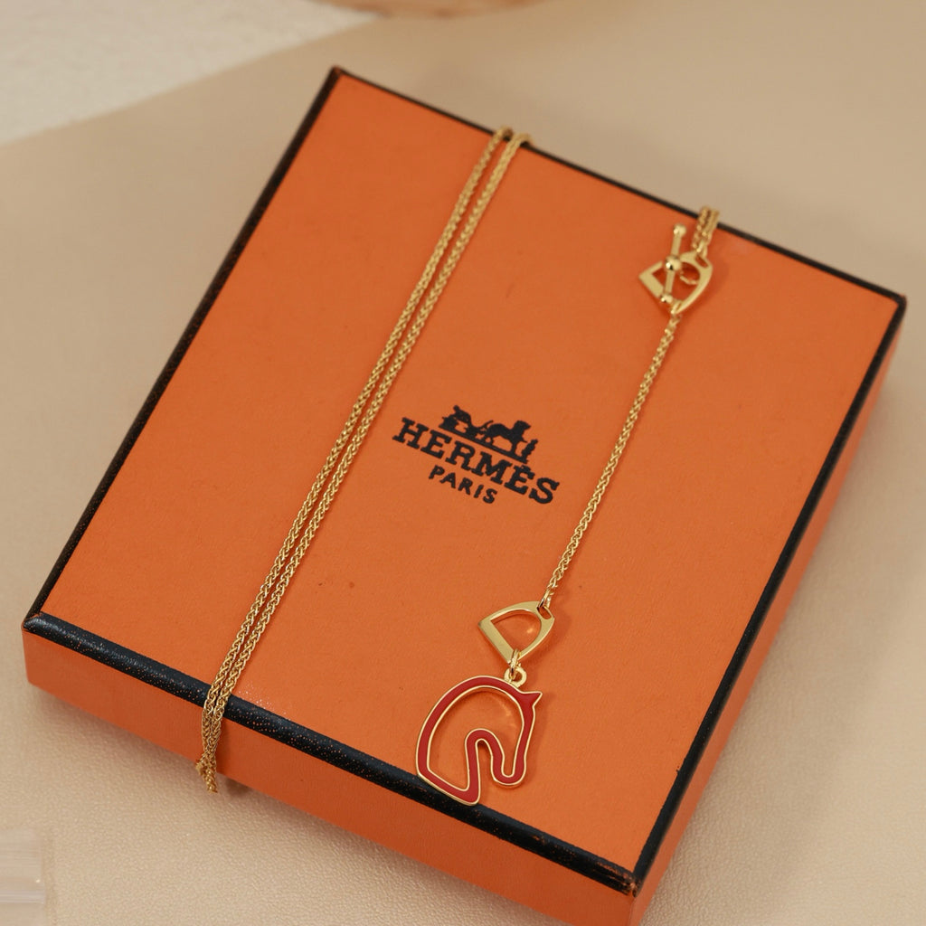 Hermès Rose Gold-Tone Horse-Outline Pendant Necklace - album image 4