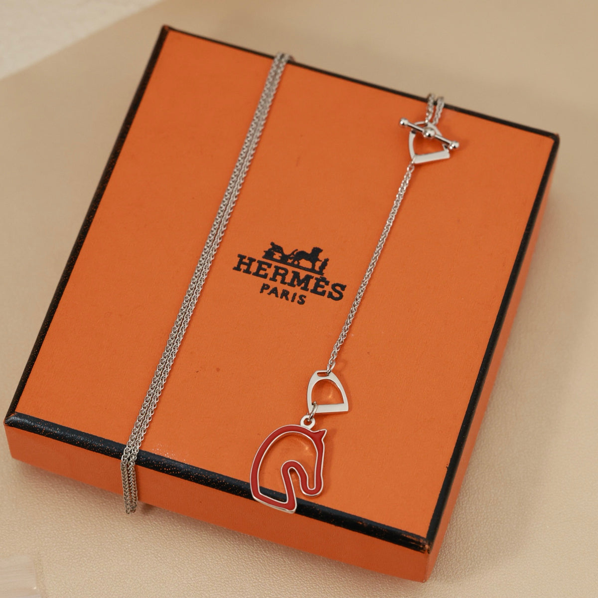Hermès Rose Gold-Tone Horse-Outline Pendant Necklace - album image 5