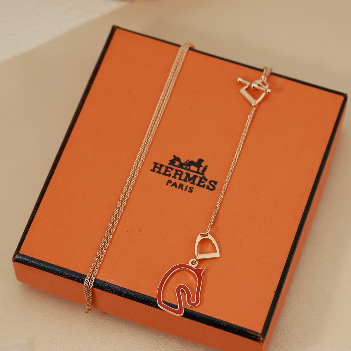 Hermès Rose Gold-Tone Horse-Outline Pendant Necklace - album image 6