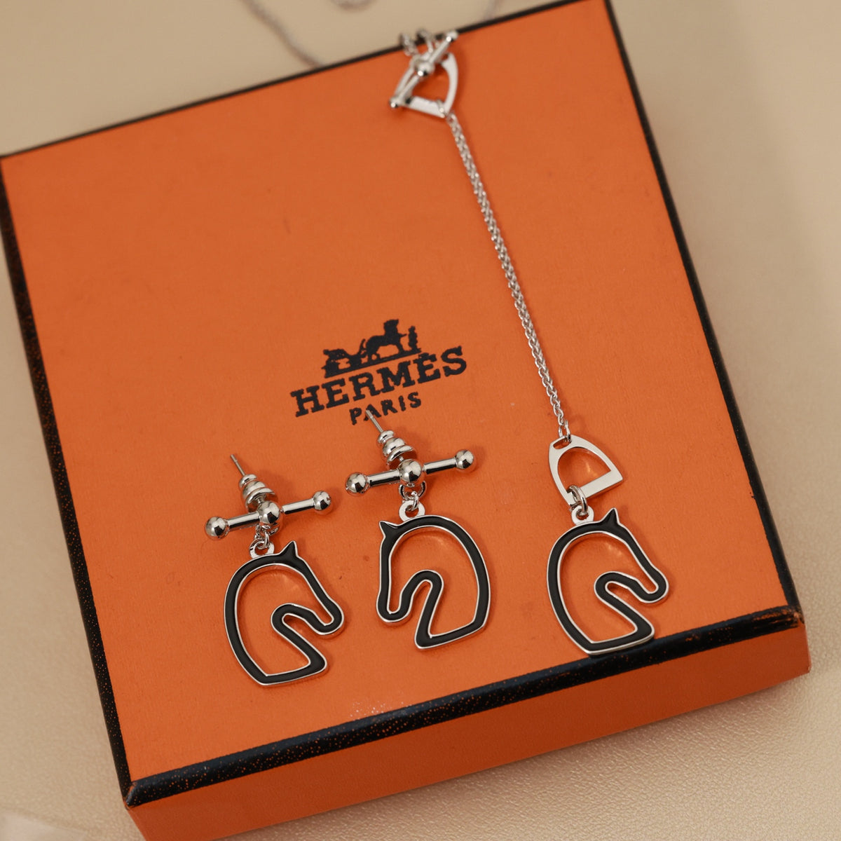 Hermès Gold-Tone Black Horse-Outline Stud Earrings - album image 3