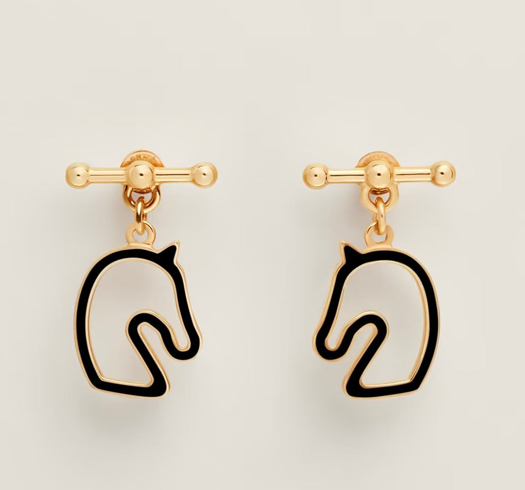 Hermès Gold-Tone Black Horse-Outline Stud Earrings - album image 1