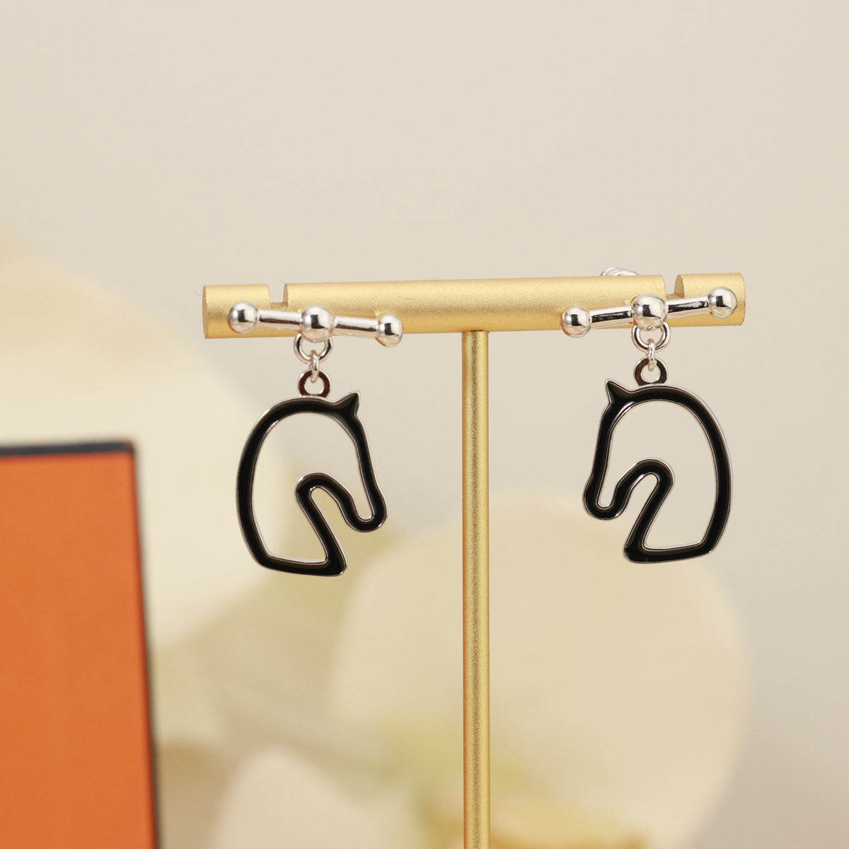 Hermès Gold-Tone Black Horse-Outline Stud Earrings - album image 5