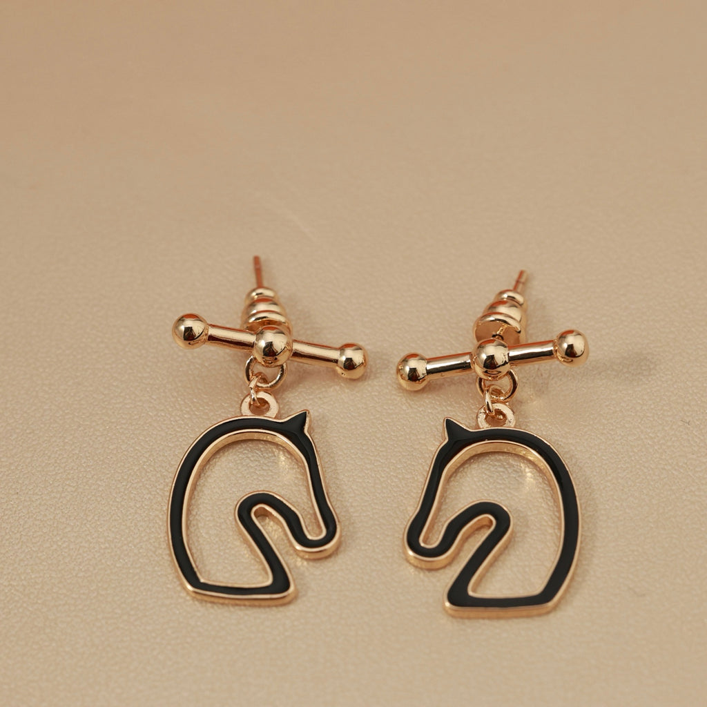 Hermès Gold-Tone Black Horse-Outline Stud Earrings - album image 8