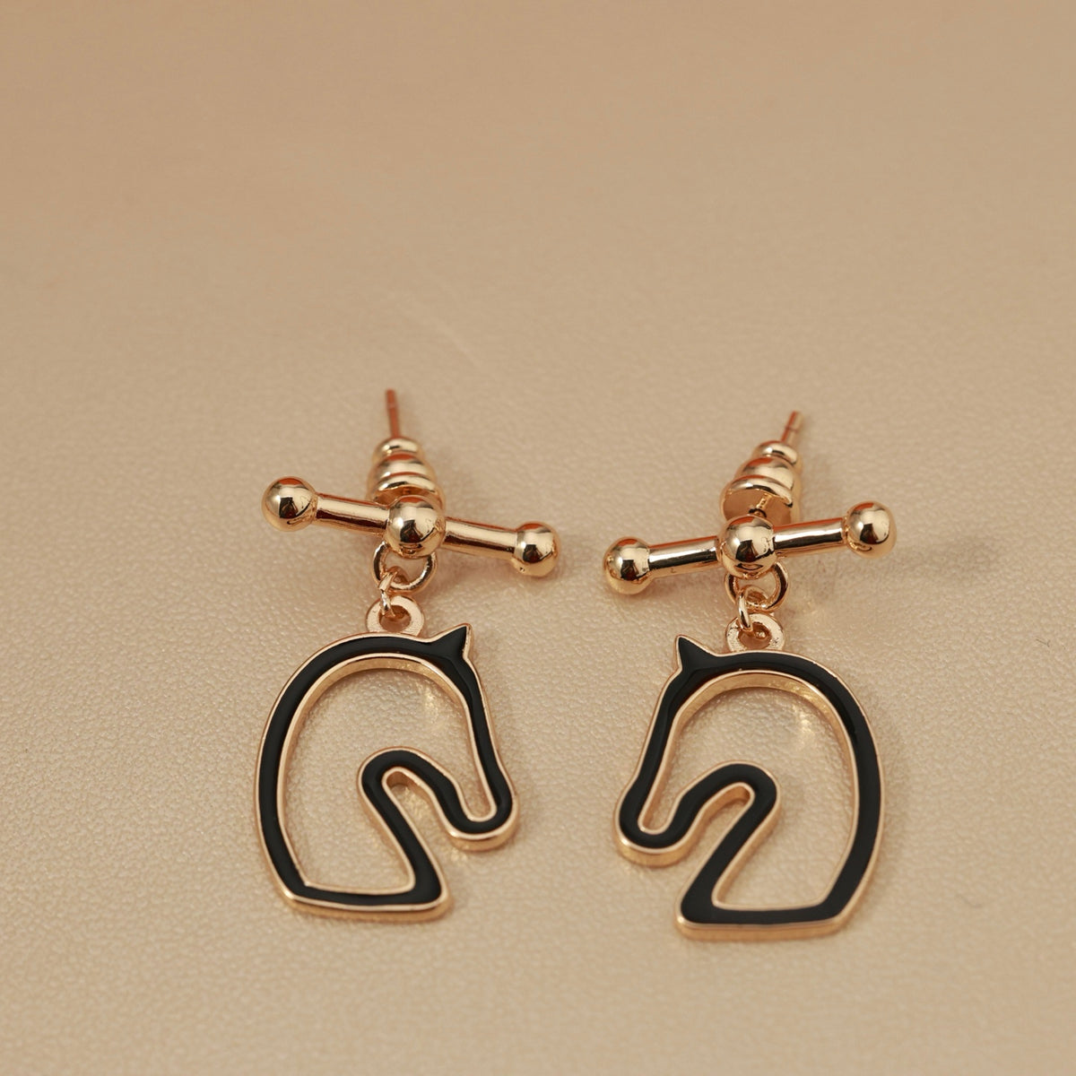 Hermès Gold-Tone Black Horse-Outline Stud Earrings - album image 8