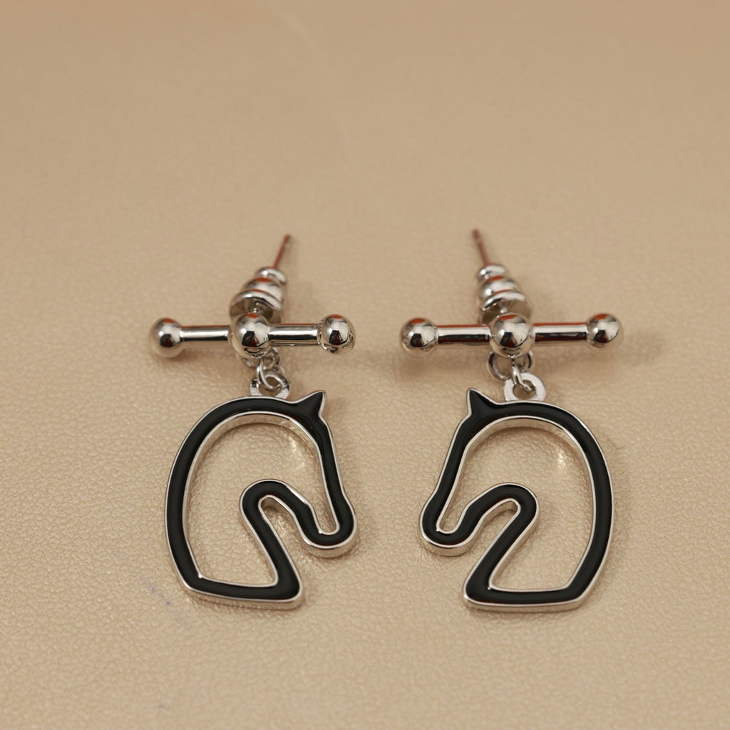 Hermès Gold-Tone Black Horse-Outline Stud Earrings - album image 7
