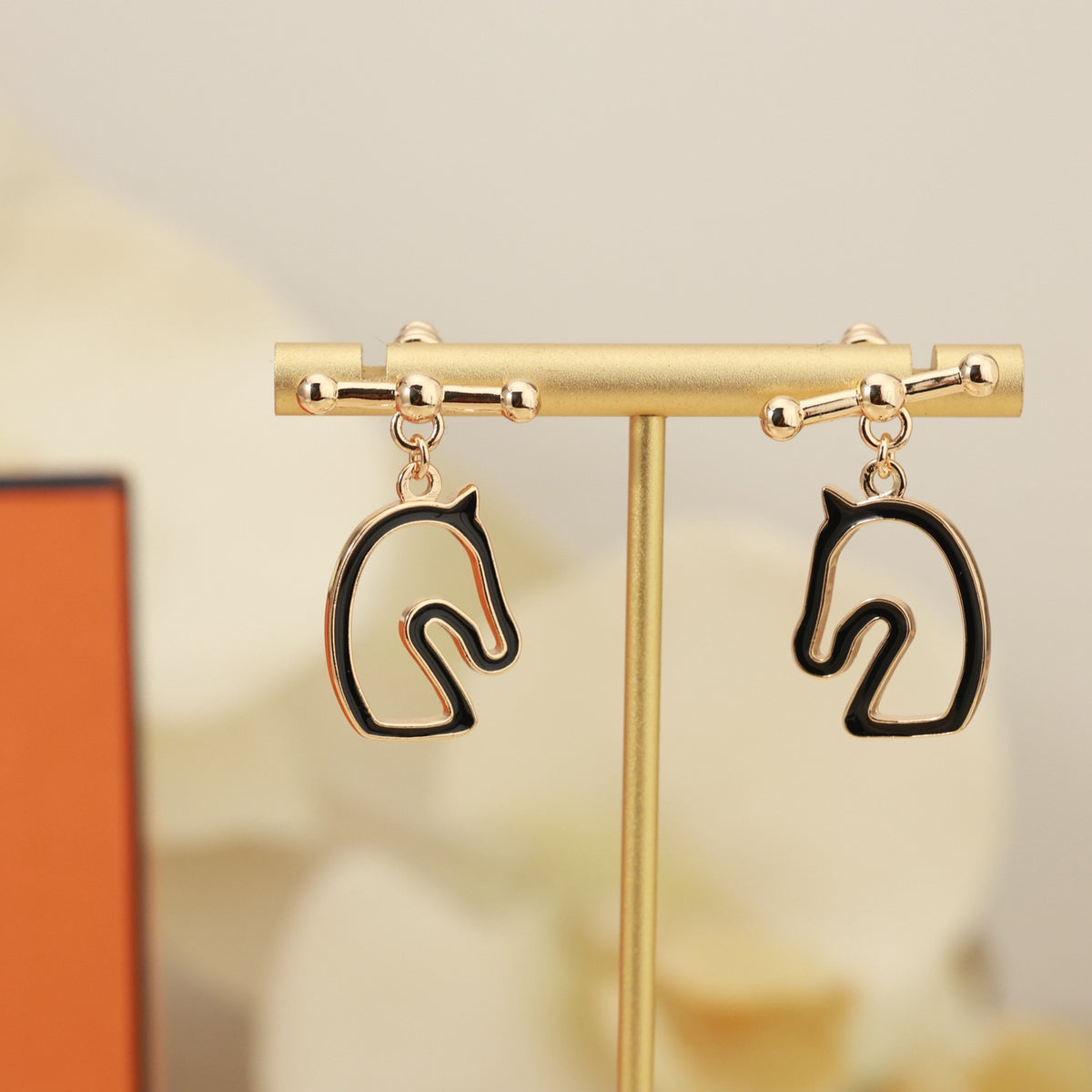 Hermès Gold-Tone Black Horse-Outline Stud Earrings - album image 6