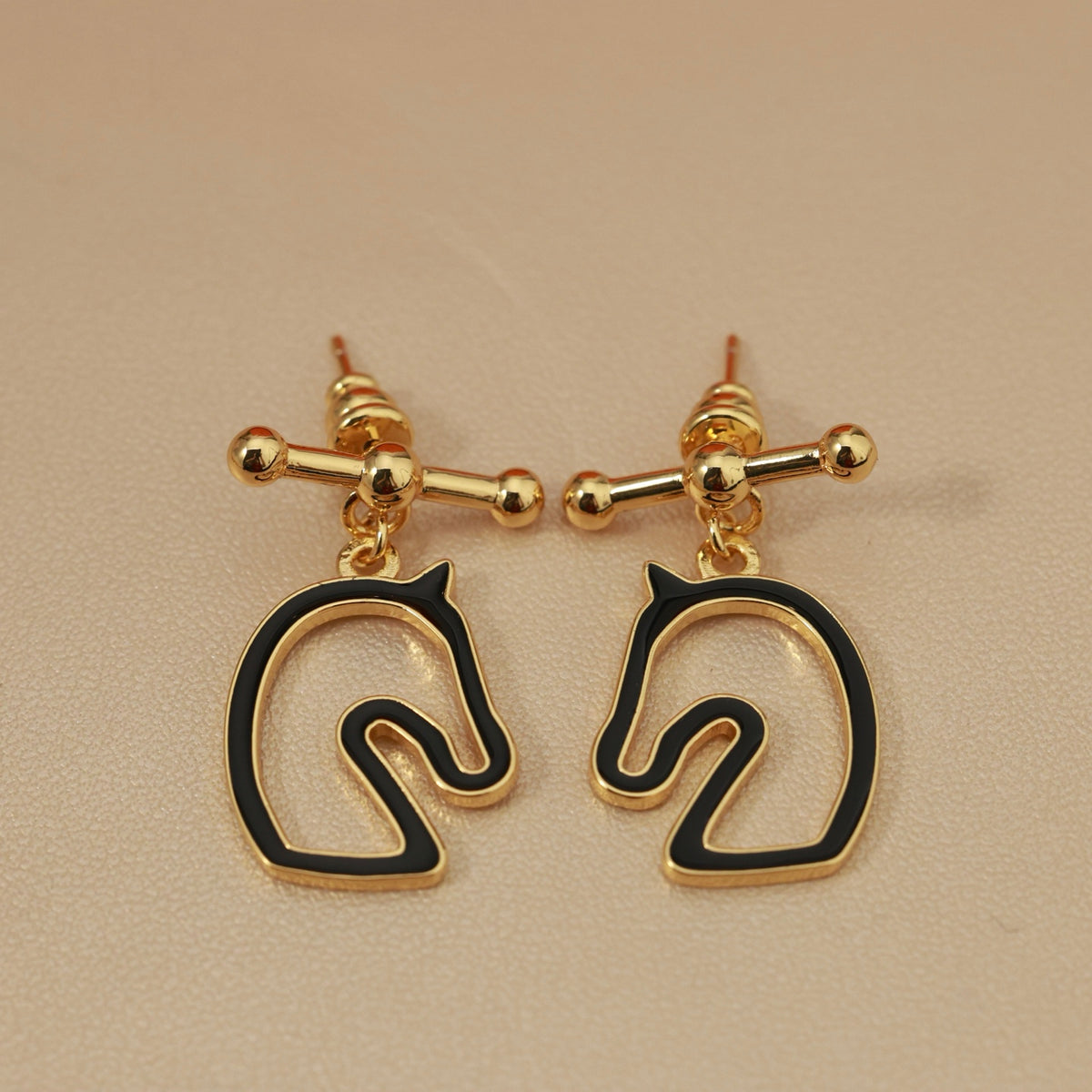 Hermès Gold-Tone Black Horse-Outline Stud Earrings - album image 9