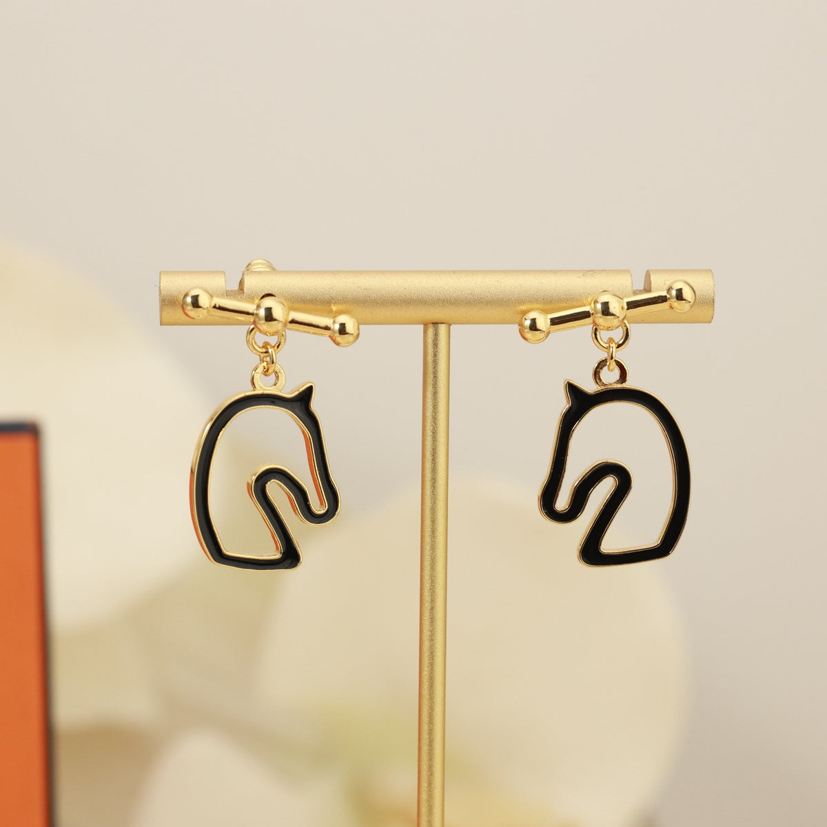 Hermès Gold-Tone Black Horse-Outline Stud Earrings - album image 4