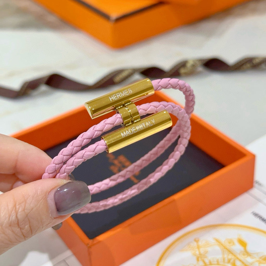 Hermès Pink Braided Gold-Tone H Bracelet - album image 4