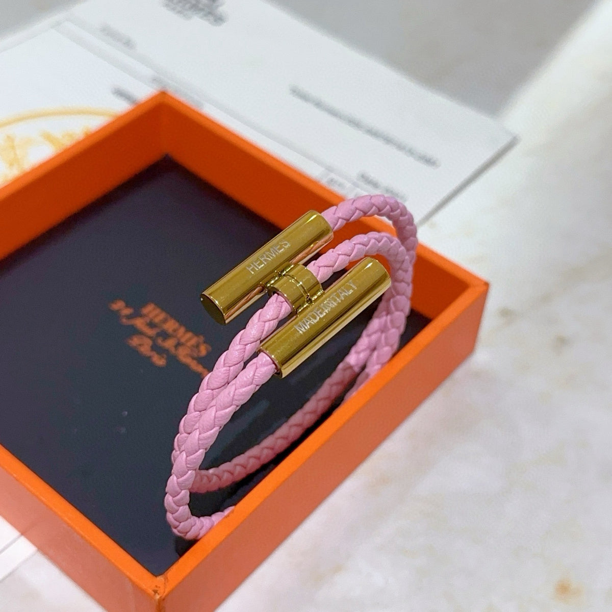 Hermès Pink Braided Gold-Tone H Bracelet - album image 8