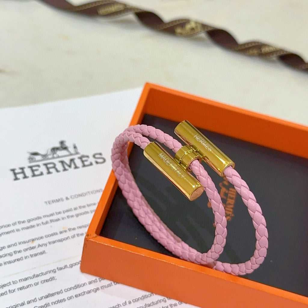 Hermès Pink Braided Gold-Tone H Bracelet - album image 2