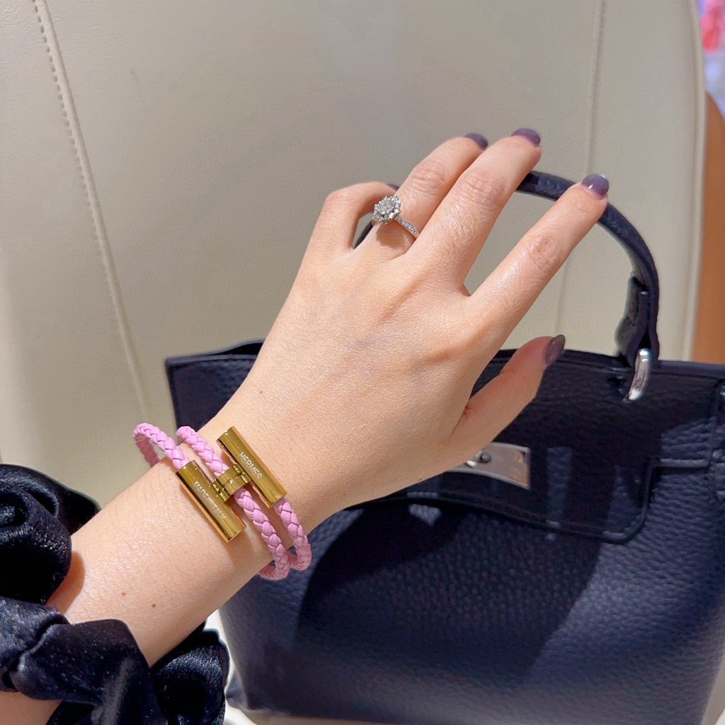 Hermès Pink Braided Gold-Tone H Bracelet - album image 9