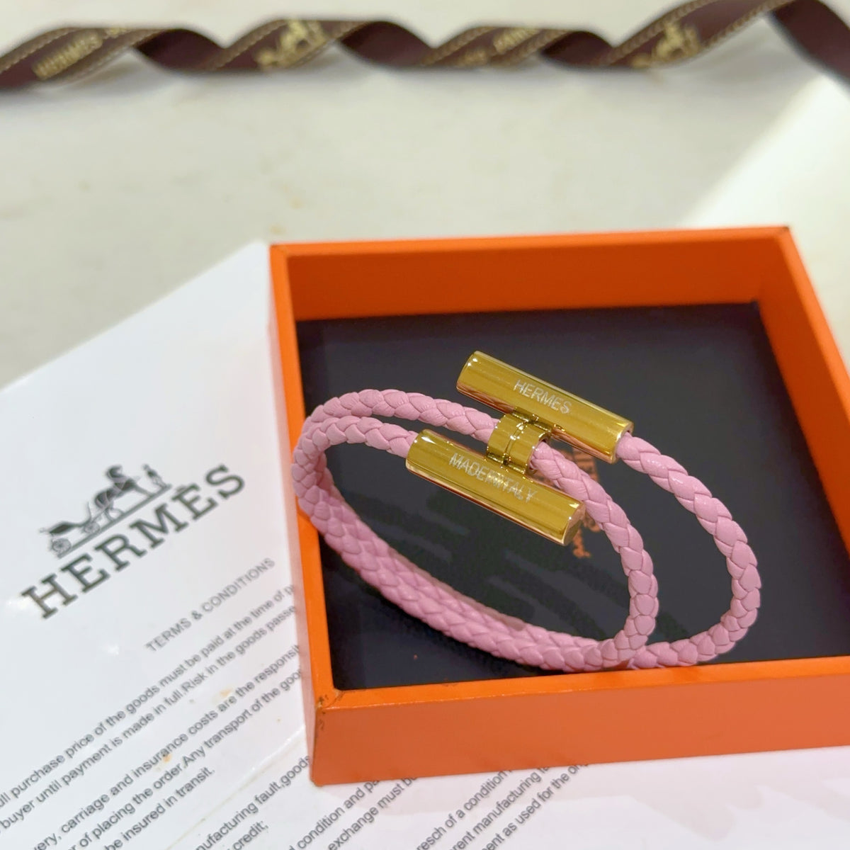 Hermès Pink Braided Gold-Tone H Bracelet - album image 7
