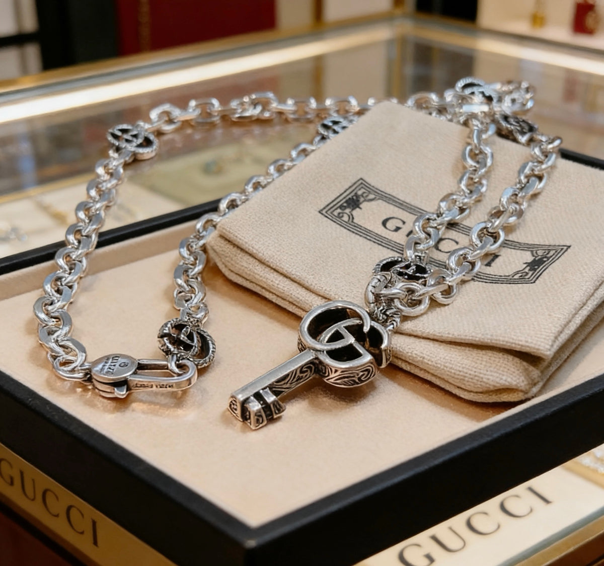 Gucci Anger Forest Interlocking G Key Antiqued Chain Necklace - album image 2