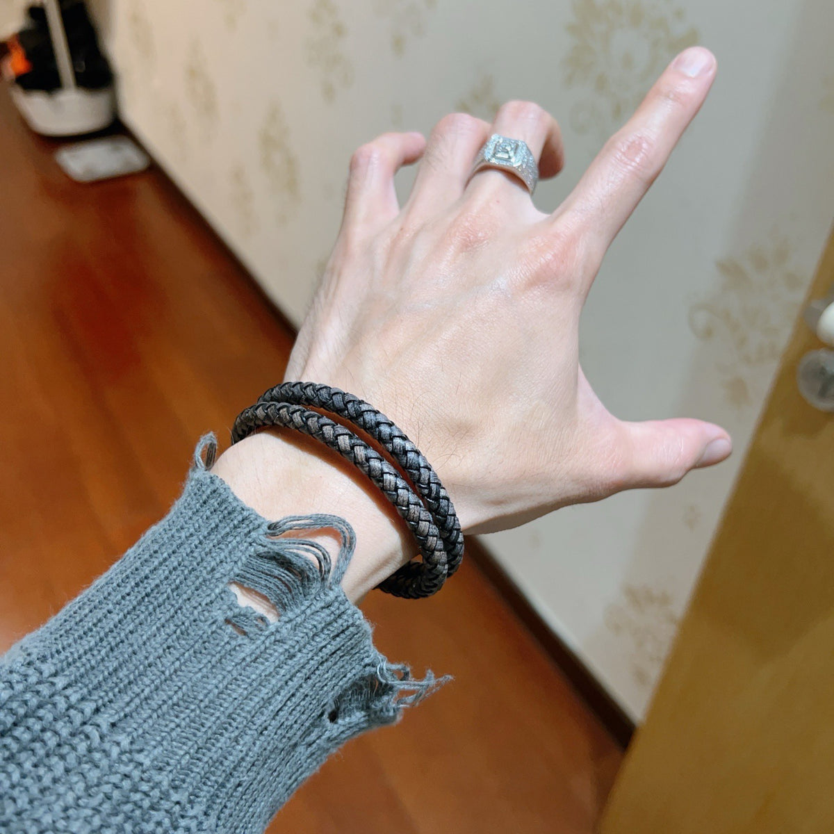 Hermès Black Braided Silver-Tone H Bracelet - album image 3
